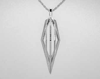 Herenkettingontwerpen, parametrische slingerhanger massief 925 sterlingzilver, handgemaakt in de VS, niet-traditioneel, coole ketting, aandenken aan Mori