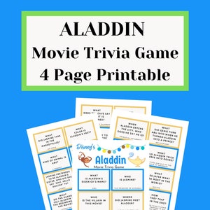 Aladdin Trivia Game!!   Printable games for Kids, Printable Fun Pages, Test your memory, Problem Solving Skills, Fun Activities,