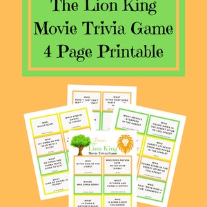 Trivia-spel The Lion King afdrukbaar | The Lion King-feestspel | The Lion King Verjaardagsfeestje Activiteit | Disney-film Trivia Lion King-spel