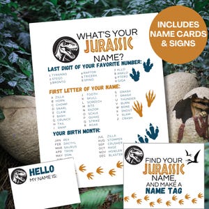 Jogo &quot;Qual é o seu nome de dinossauro?&quot;, Jogos de festa do Jurassic World, Gerador de nomes de dinossauros, Festa de aniversário do Jurassic Park, Jogo Jurassic World Dino