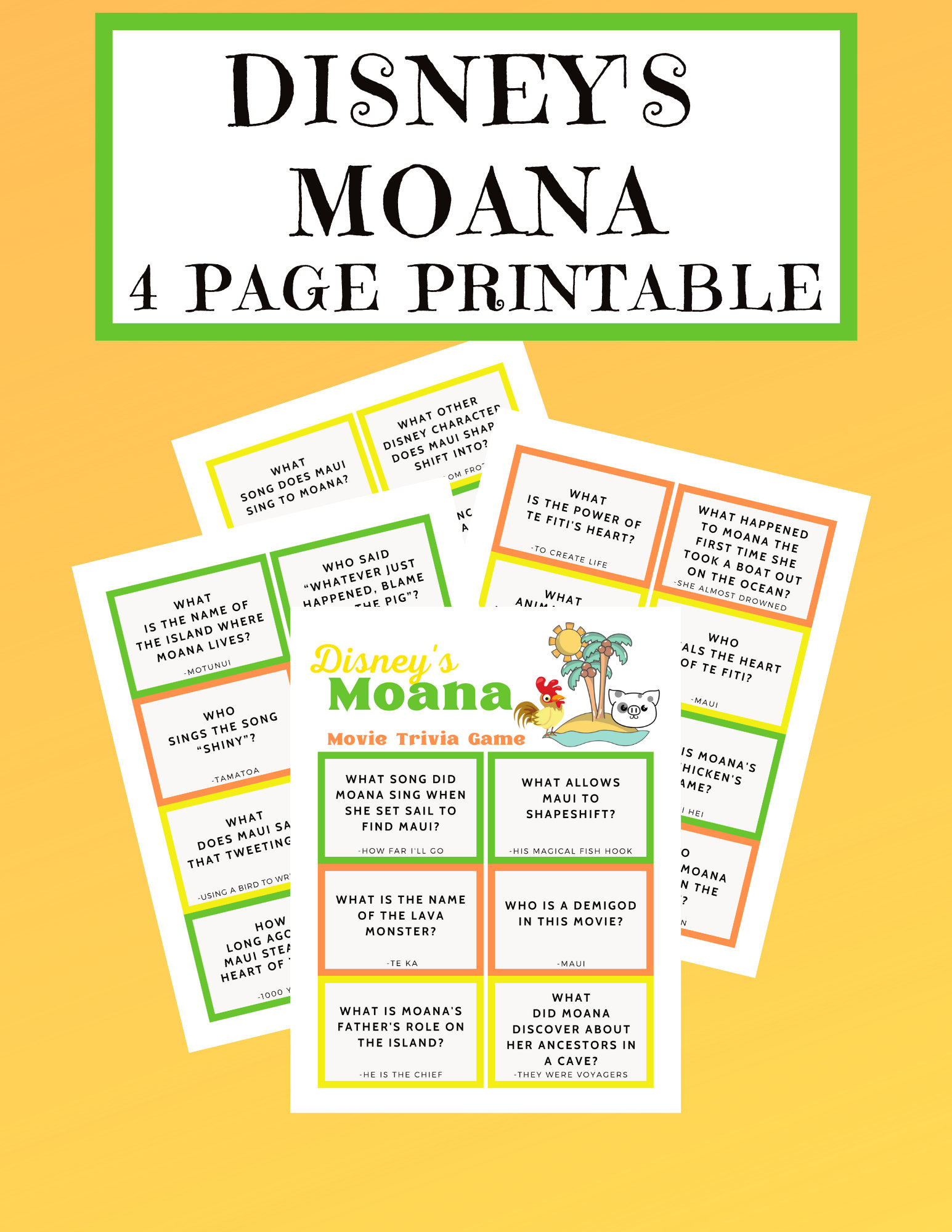 Moana Trivia Game Printable Games for Kids, Printable Fun Pages for ...