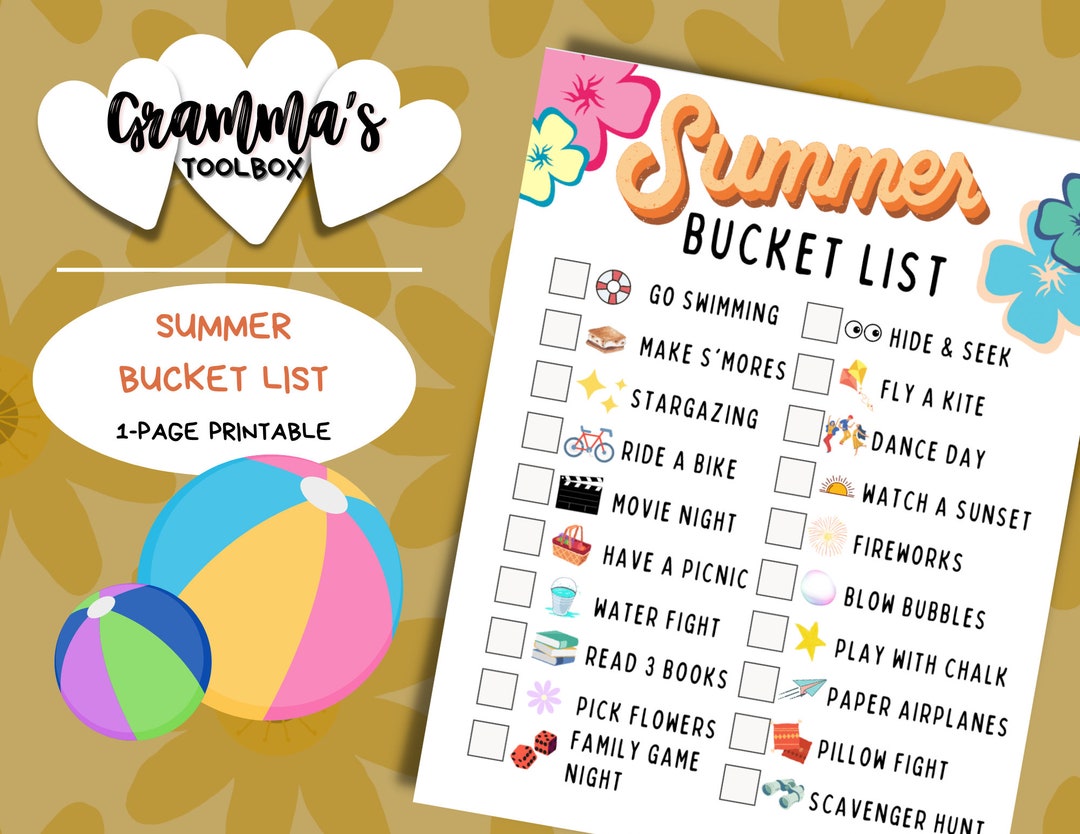 Summer Bucket List Challenge Printable Games for Kids, Fun Pages for