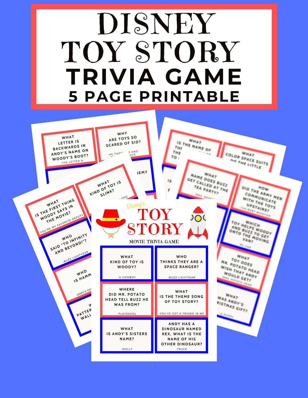 Toy Story Trivia Game Printable Games for Kids, Fun Pages for Kids, Critical Thinking, Test Your
