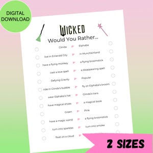 Would You Rather Wicked Party Game, Wicked Games, Wicked Birthday Party, Wizard of Oz, Wizard Activities for Kids Elphaba Glinda Movie Night