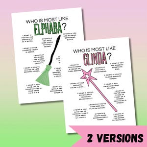 Who&#39;s Most Like Glinda Elphaba Party Game, Wicked Birthday Game, Character Quiz, Wicked Party Activity, Wizard of Oz Birthday Party Activity