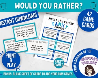 Family Would You Rather Game Cards, This or That Printable Cards Family Game Night, Funny Would You Rather Card Game for Kids, Preschool
