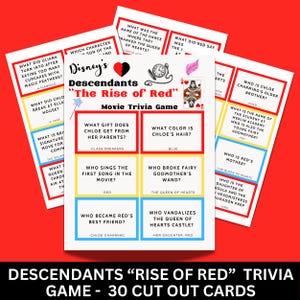 Der Aufstieg von Rot Trivia Spiel Karte druckbar, Disney Descendants Party Spiel, Descendants Geburtstags-Partyspiel, Descendants 4 Quiz Familienspiel
