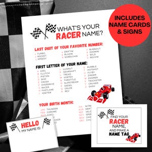 What&#39;s Your Race Car Name Game, Whats Your Racing Name Printable, Racing Birthday Party, Race Car Party, Motorsports Racing Party Activity