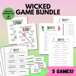 Wicked Games Bundle, Wicked Birthday Party Game, Wicked Movie Night Charades, Would You Rather Elphaba Glinda, Wicked Party Activity Ideas