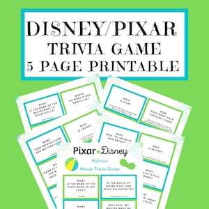 Pixar Trivia Game Printable | Pixar Party Games For Kids | Disney Trivia Game Cards | Printable Disney Games | Disney Party Games Trivia