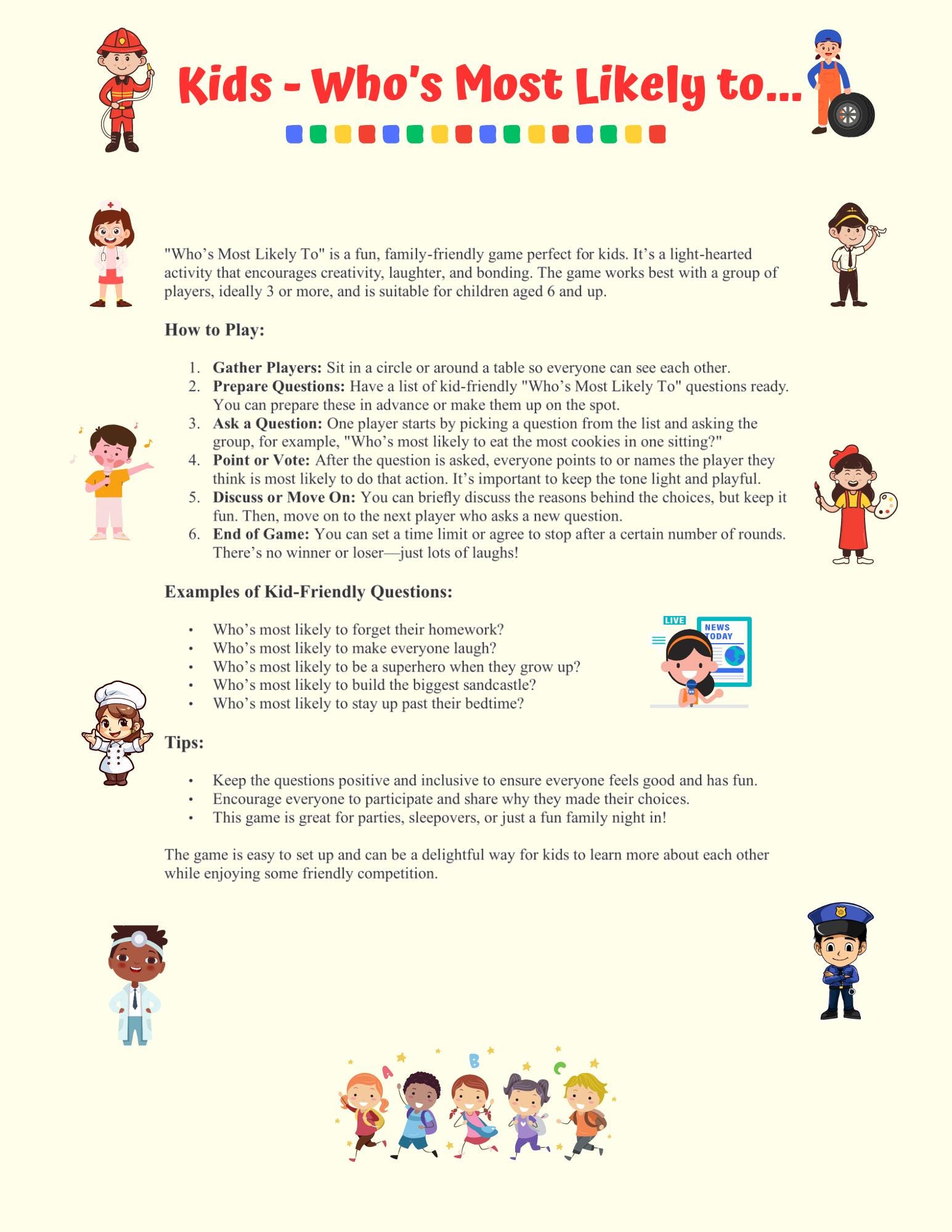 Who's Most Likely to Game Printable for Kids, Who's More Likely to Quiz ...