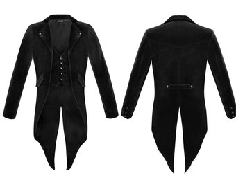 Regency Men's Black Velvet Steampunk Tailcoat Jacket Gothic Victorian Coat