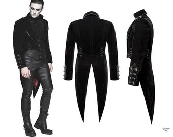 New Mens Black Velvet Gothic Steampunk Vampire Swallowtail Tailcoat Jacket