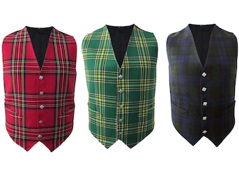Men's Scottish Formal Tartan Waistcoats/Vest 3 Plaids
