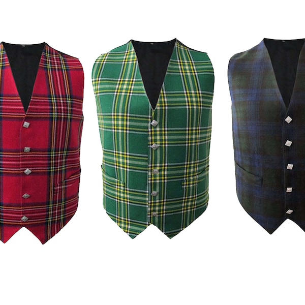Men's Scottish Formal Tartan Waistcoats/Vest 3 Plaids