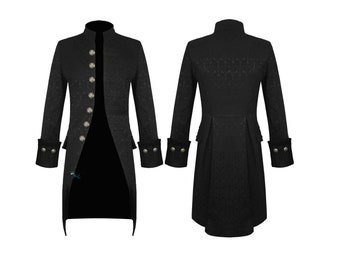 Mens Jacket Black Brocade Gothic Steampunk Victorian Frock Coat