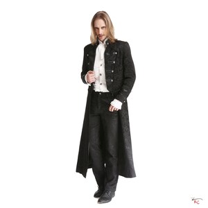 Men Black Brocade Long Retractable Gothic Coat Steampunk Victorian Wedding Outfit Trench Jacket