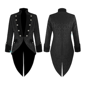 Men’s Black Brocade Steampunk Tailcoat Gothic Jacket Victorian VTG