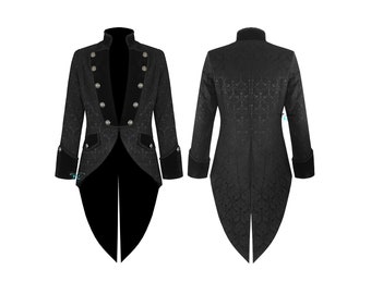 Men’s Black Brocade Steampunk Tailcoat Gothic Jacket Victorian VTG