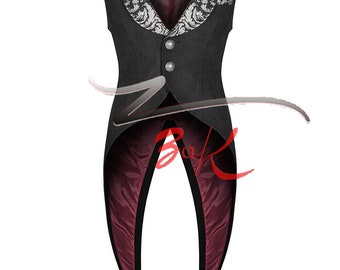 Men's Gothic Steampunk Black Vampire Halloween Victorian Tailcoat Vest