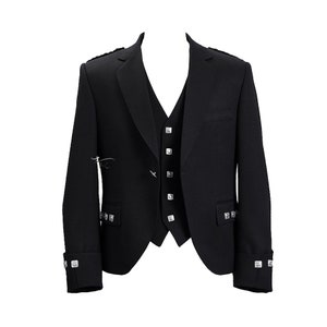 Men's Scottish Black Argyle Highland Kilt Jacket With Waistcoat/Vest - Sizes 36"- 54"