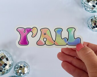 Y'all Sticker | Tie Dye Pastel Waterproof Decal