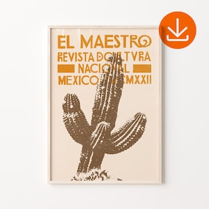 Mexiko Vintage Kaktus Kunstdruck, digitaler Download, traditionelle mexikanische Volkskaktus Poster, Vintage Wüstenkaktus Kunst, mexikanische Volkskunstdruck