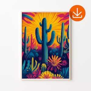 Folkloristisches mexikanisches Kaktus-Plakat, traditionelles lateinisches Dekor, Kaktus-Druck, Vintage Kaktus Kunstdruck, digitaler Download, bunter mexikanischer Kunstdruck