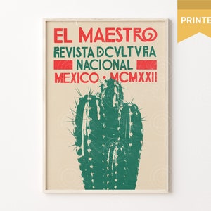 Mexican Vintage Art Print, El Maestro Poster, Mexican Poster, Mexican Vintage Art, Vintage Cactus Art, Mexico City Poster, Wall Decor Mexica