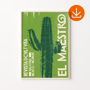 Mexiko Vintage Kaktus Kunstdruck, digitaler Download, traditionelle Folk mexikanische Kaktus Poster, traditionelle lateinische Dekoration, mexikanische Volkskunst Druck