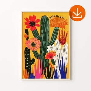 Lebendige Farbe Lateinische Blumen Drucken, Vintage mexikanische Kaktus Drucken, Bunte mexikanische Blumen Poster, Digitaler Download, Vintage Blumen Wohnkultur