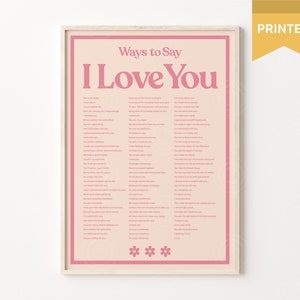 I Love You Print, Typographic Poster, Ways To Say I Love You, I Love You Wall Print, Printable I Love You, Retro Art Print, Valentines Print