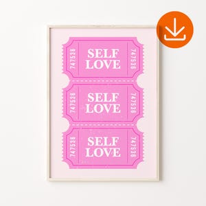 Retro Ticket Wall Art, Vintage Self Love Poster, Retro Self Love Ticket Wall Art, Apartment Wall Decor, Ticket Art Print, Digital Download