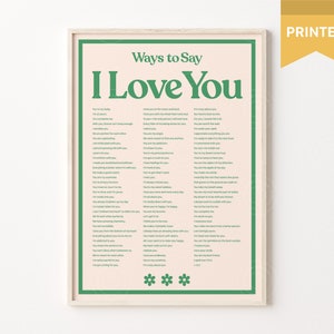 Kocham Cię Wydruk, Plakat Typograficzny, Sposoby na Powiedzenie Kocham Cię, Kocham Cię Wydruk Ścienny, Wydruk Kocham Cię, Wydruk Sztuki Retro, Wydruk Walentynkowy