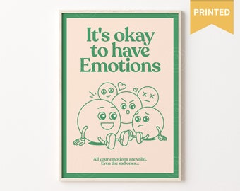 It's okay to have Emotions Print, Retro Quote Wall Print, Wall Art, Motivational Poster, I Love You Print, Retro Positive Affirmation Poster