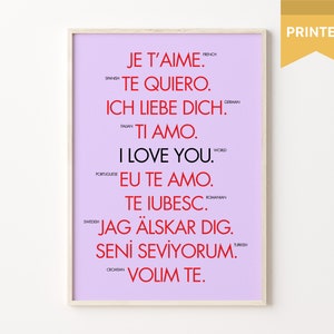 Ways To Say I Love You, I Love You Print, Typographic Poster, I Love You Wall Print, Printable I Love You, Retro Art Print, Valentines Print