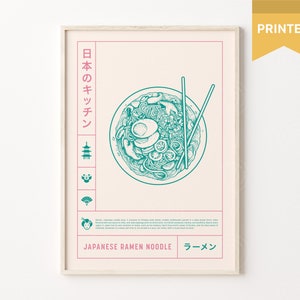 Japan Noodle Print, Ramen Art Print, Ramen Noodle Print, Japanese Print, Ramen Poster, Japan Food Print, Japan Art Poster, Japanese Poster