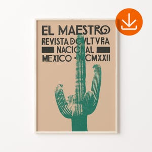 Arizona Kaktus Art Print, Mexikanische Wand-Dekor, digitaler Download, Mexikanische El Maestro Kunstdruck, Vintage Kaktus Poster, Traditionelle Latein Dekor