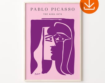 ピカソ「接吻」プリント：白黒モダンアート（デジタルダウンロード