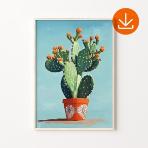 Mexikanische Kaktus Ölgemälde Kunstdruck, Mexikanische Blumen Kunstdruck, Mexikanische Kaktus Poster, Digital Download, Kaktus In Einer Vase Kunstdruck