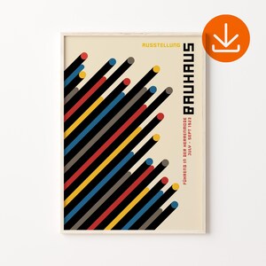 Bauhaus Geometric Exhibition Poster, Mid Century Modern Print, Weimar Art Print, Digital Download, Bauhaus Wall Art, Museum Art Poster