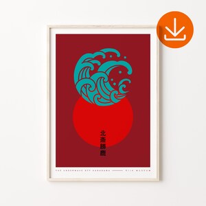 Minimal Japanese Art Print, Digital Download, Hokusai Great Wave Art Print, Vintage Asian Poster, Printable Hokusai Wave, Blue Waves Print