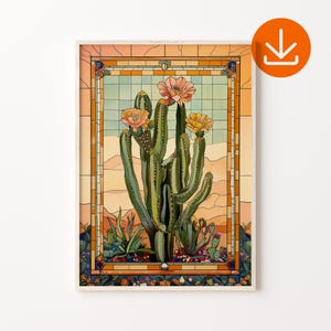 Mexican Cactus Art Print, Traditional Folk Mexican Cactus Poster, Digital Download, Vintage Desert Cactus Art, Mexican Boho Home Decor