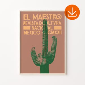 Cactus Art Print, Mexican Cactus Digital Download, Traditional Folk Mexican Cactus Poster, Vintage Desert Cactus Art, Mexican Folk Art Print