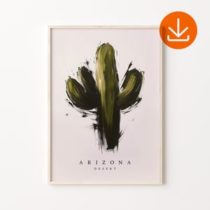 Minimaler Arizona Kaktus Druck, Ölgemälde Kaktus Wand Kunst Druck, Mexikanische Kaktus Poster, Digital Download, Mid Century Kaktus Kunstdruck