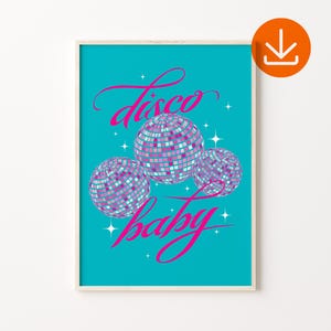 Żywy plakat disco, plakat Glam Mirror Ball, estetyczny plakat disco, wydruk artystyczny disco ball, pobieranie cyfrowe, wózek barowy Preppy, wydruk disco