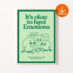 It&#39;s Okay to Have Emotions Inspirational Quote, Inspirational Wall Art, Retro Quote Poster for Bedroom, Printable Decor, Digital Download