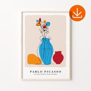 Impressão de arte de flores de Picasso, arte de parede de desenho de natureza morta de Picasso, download digital, arte de linha de flores vintage de Picasso, pôster de desenho de Picasso