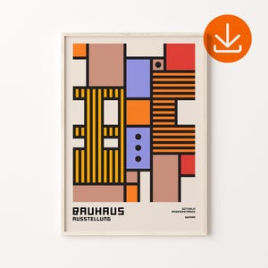 Colorful Bauhaus Art Print, Weimar Art Print, Mid Century Modern Print, Museum Line Art Poster, Digital Download, Vintage Bauhaus Wall Decor