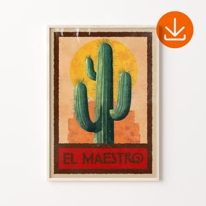 Mexikanische Kaktus Kunstdruck, digitaler Download, traditionelle mexikanische Kaktus Poster, Vintage Wüstenkaktus Kunst, mexikanische Volkskunstdruck